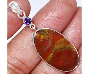 Red Moss Agate and Amethyst Pendant Earrings Set SDT03498 T-1010, 17x29 mm