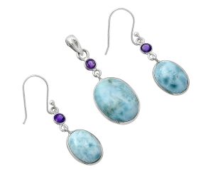 Larimar (Dominican Republic) and Amethyst Pendant Earrings Set SDT03499 T-1010, 13x18 mm