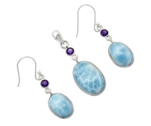 Larimar (Dominican Republic) and Amethyst Pendant Earrings Set SDT03500 T-1010, 13x19 mm