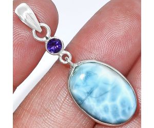 Larimar (Dominican Republic) and Amethyst Pendant Earrings Set SDT03500 T-1010, 13x19 mm
