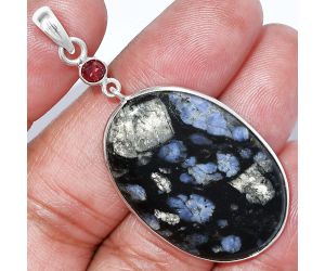 Llanite Blue Opal Crystal Sphere and Garnet Pendant Earrings Set SDT03504 T-1010, 23x35 mm
