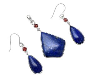 Lapis Lazuli and Garnet Pendant Earrings Set SDT03511 T-1010, 24x30 mm