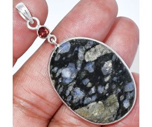 Llanite Blue Opal Crystal Sphere and Garnet Pendant Earrings Set SDT03523 T-1010, 26x36 mm
