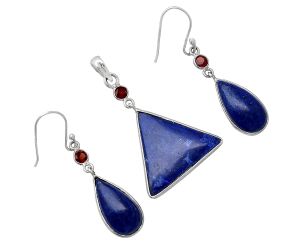 Lapis Lazuli and Garnet Pendant Earrings Set SDT03525 T-1010, 22x26 mm