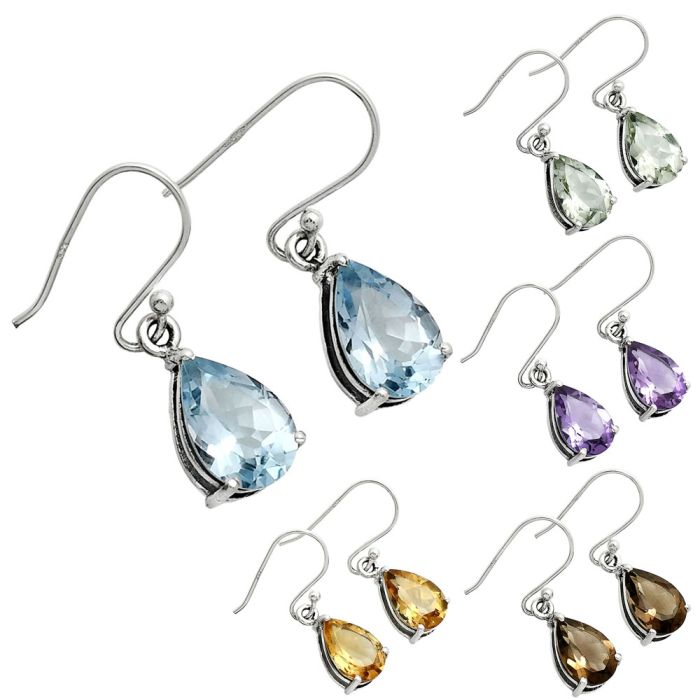 Natural Gemstones Pear Shape 925 Sterling Silver Earrings Jewelry E-1021 AGE1001, 8x12 mm