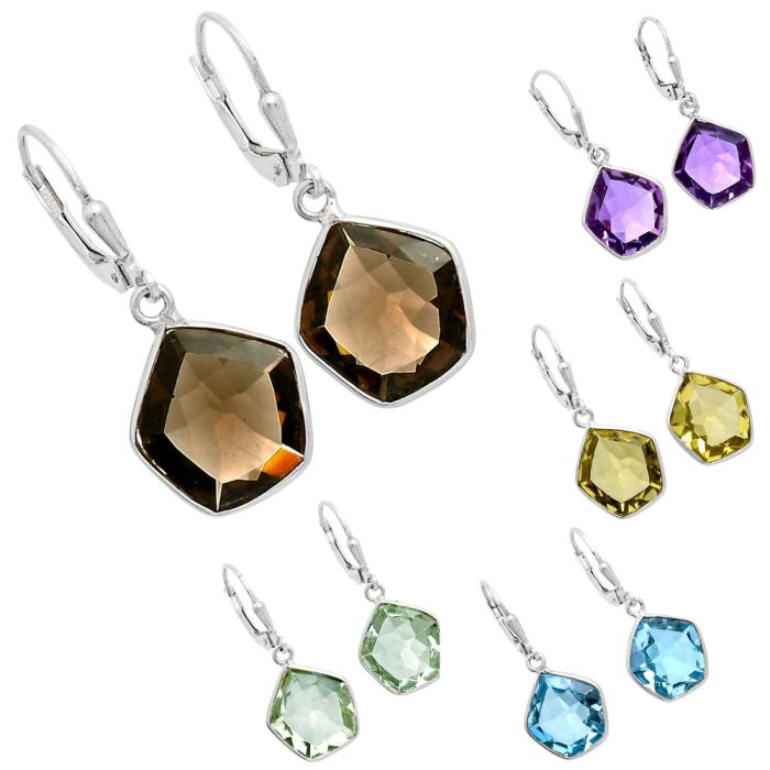 Natural Gemstones Pentagon Shape 925 Sterling Silver Earrings E-1254 AGE1014, 13x14 mm