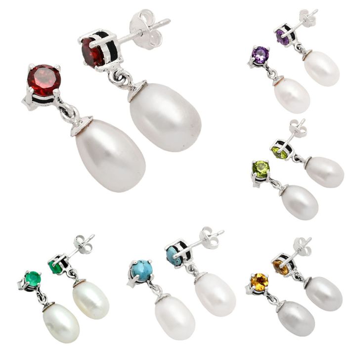 Natural Gemstones Drop Shape 925 Sterling Silver Earrings Jewelry E-1062 AGE1018, 8x12 mm