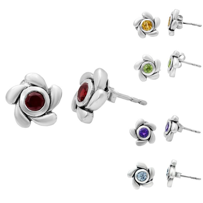 Natural Gemstones Round Shape 925 Sterling Silver Earrings E-1260 AGE1023, 4x4 mm