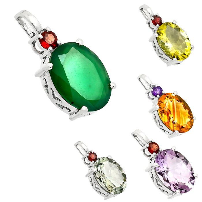 Natural Gemstones Oval Shape 925 Sterling Silver Pendant Jewelry P-1113 AGP1001, 12x16 mm