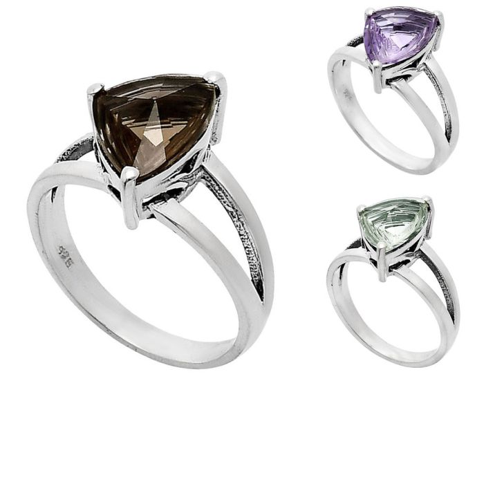 Natural Gemstones Fancy Shape 925 Sterling Silver Ring s.6-10 R-1019 AGR1007, 9x12 mm