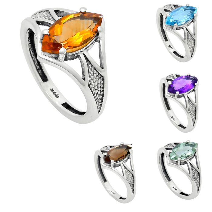 Natural Gemstones Marquoise Shape 925 Sterling Silver Ring s.6-10 R-1727 AGR1010, 6x12 mm