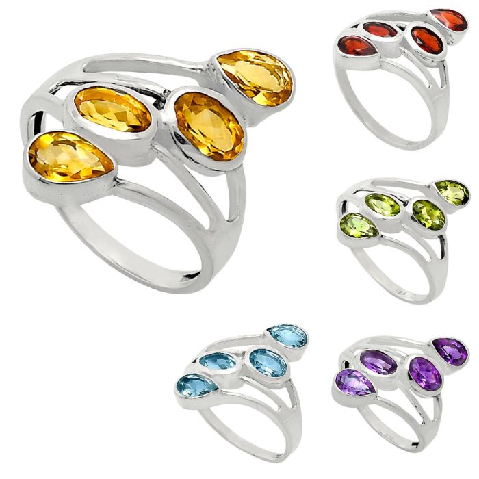 Natural Gemstones Oval Shape 925 Sterling Silver Ring s.6-10 R-1053 AGR1024, 6x4 mm