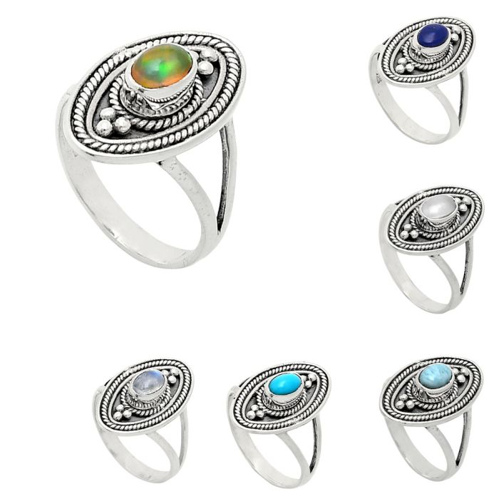 Natural Gemstones Oval Shape 925 Sterling Silver Ring s.6-10 R-1258 AGR1026, 6x4 mm