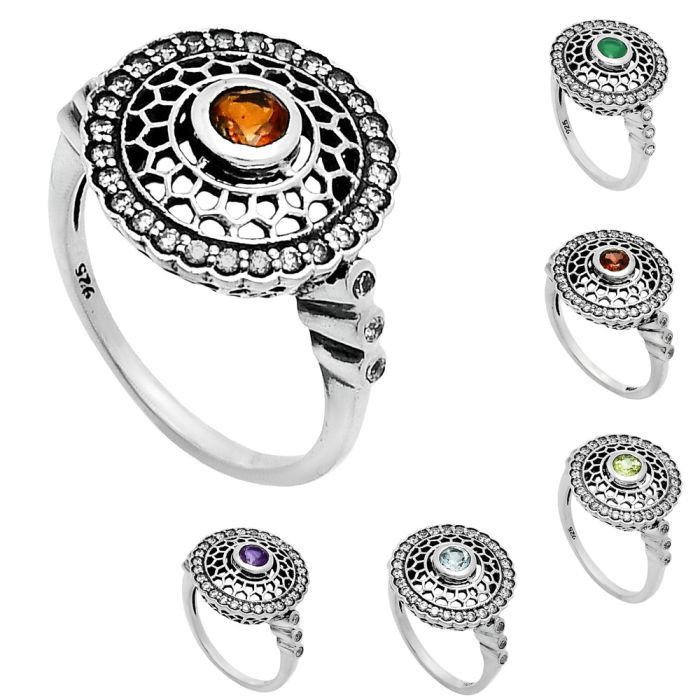 Natural Gemstones Round Shape 925 Sterling Silver Ring s.6-10 R-1735 AGR1029, 4x4 mm