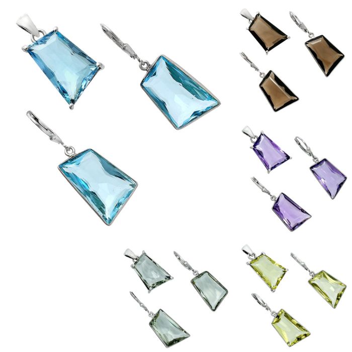 Natural Gemstones Fancy Shape 925 Silver Pendant Earrings Set T-1017 AGT1006, 14x21 mm