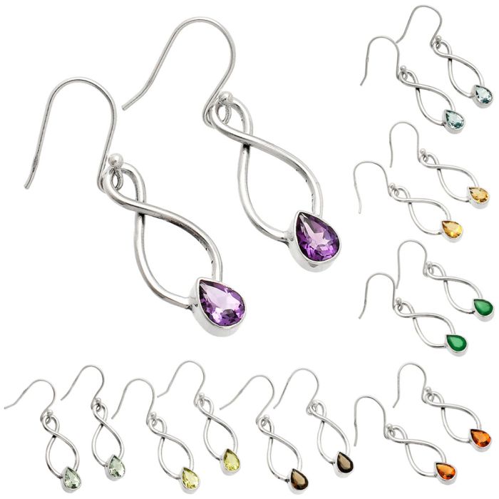 Natural Multi Stone Pear Shape 925 Silver Earrings DGE1077 E-1236, 7x5 mm