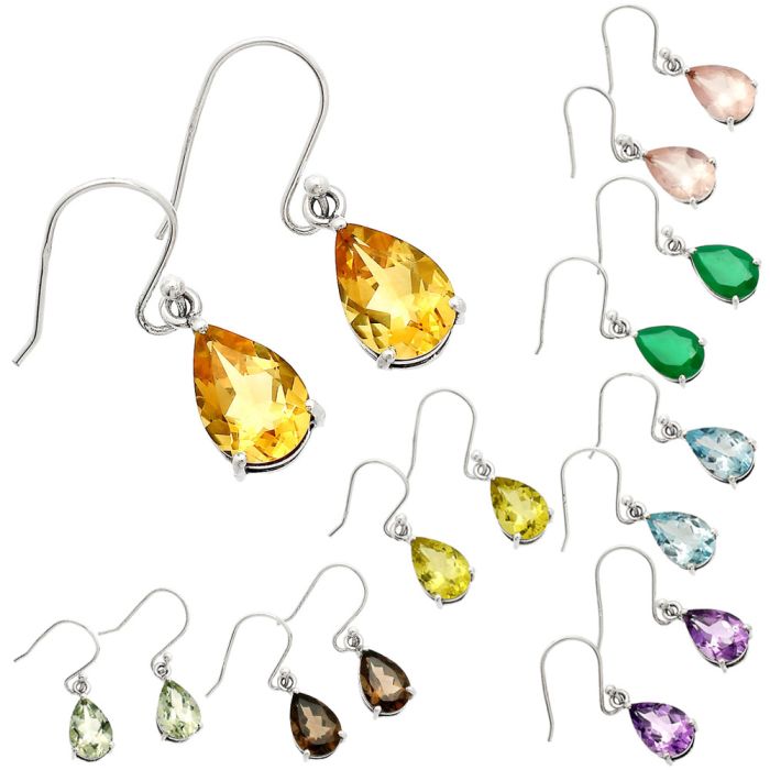 Natural Multi Stone Pear Shape 925 Silver Earrings DGE1085 E-1021, 8x12 mm