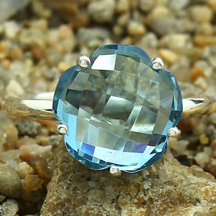 Treated Aquamarine Ring Size-8.5 DGR1081_I, 12x12 mm