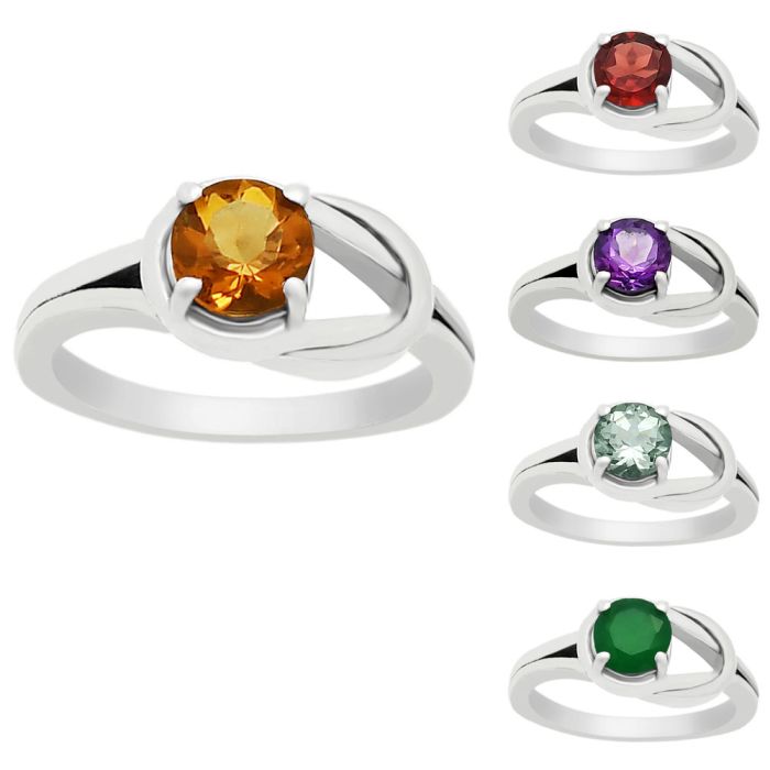 Natural Gemstones Round Shape 925 Silver Ring Size 6-9 Jewelry DGR1141 R-1215, 6x6 mm