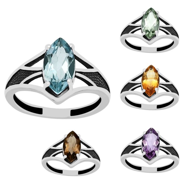 Natural Gemstones Marquoise Shape 925 Silver Ring S. 6-9 Jewelry DGR1142 R-1727, 6x12 mm