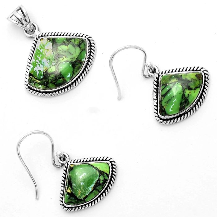 Green Matrix Turquoise Pendant Earrings Set DGT01002 T-1005