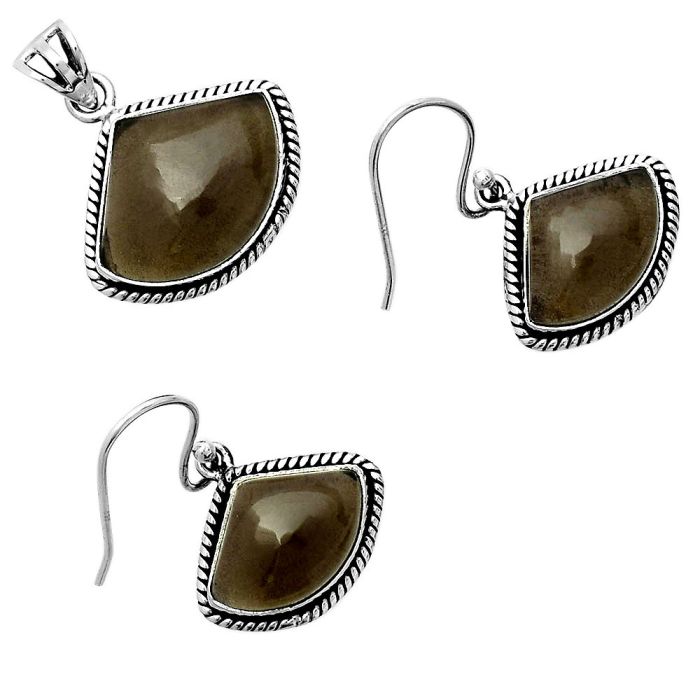 Smoky Quartz - Brazil Pendant Earrings Set DGT01005 T-1005