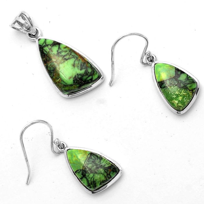 Green Matrix Turquoise Pendant Earrings Set DGT01012 T-1002