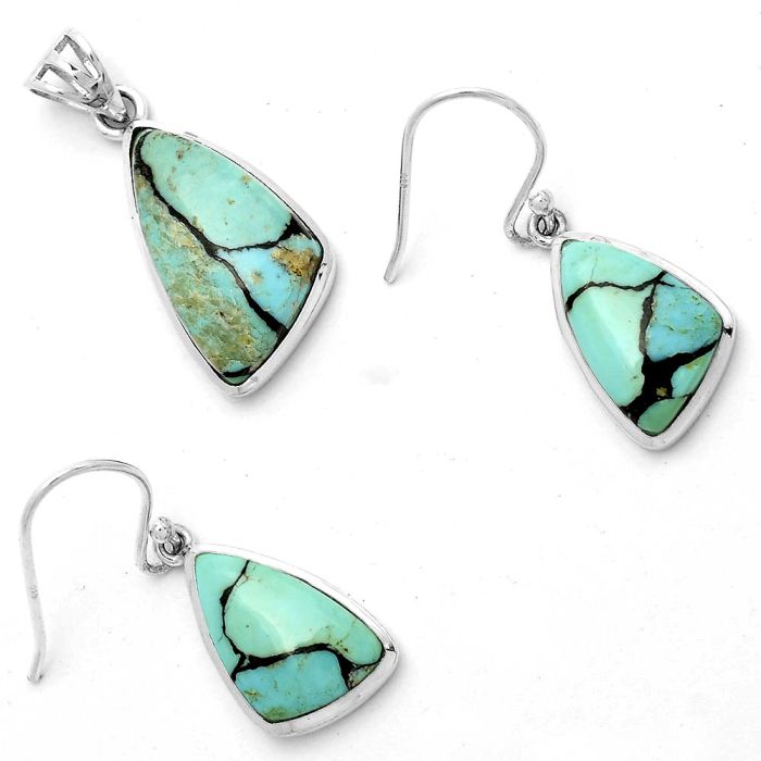 Lucky Charm Tibetan Turquoise Pendant Earrings Set DGT01018 T-1002