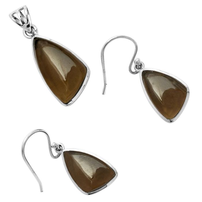 Smoky Quartz - Brazil Pendant Earrings Set DGT01025 T-1002