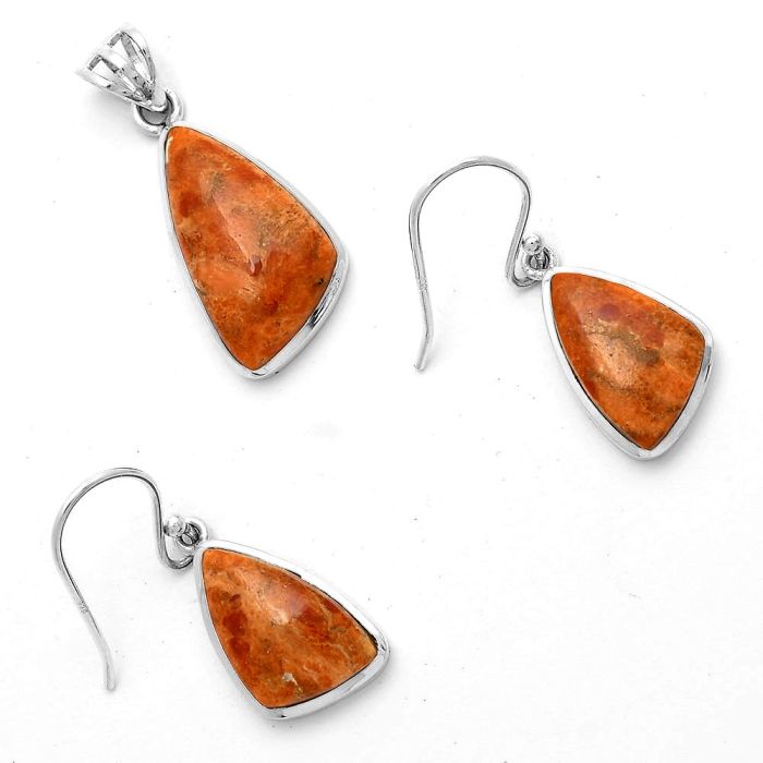 Natural Red Sponge Coral Pendant Earrings Set DGT01030 T-1002