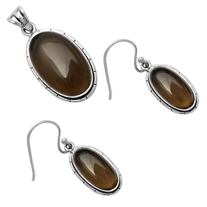 Smoky Quartz - Brazil Pendant Earrings Set DGT01034 T-1006