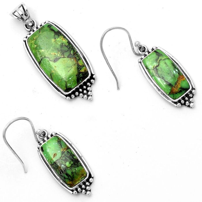 Green Matrix Turquoise Pendant Earrings Set DGT01040 T-1007