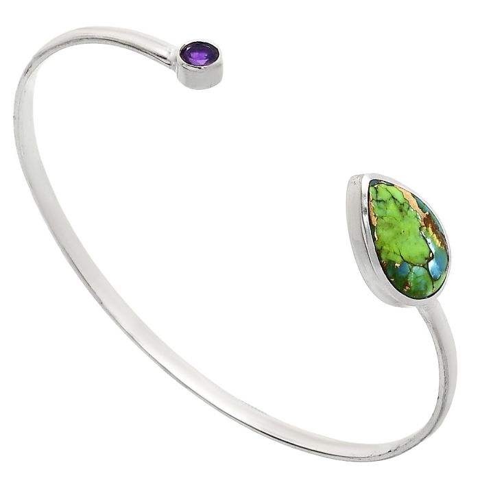 Blue Turquoise In Green Mohave and Amethyst Cuff Bangle Bracelet EXB01001 B-1004, 11x17 mm