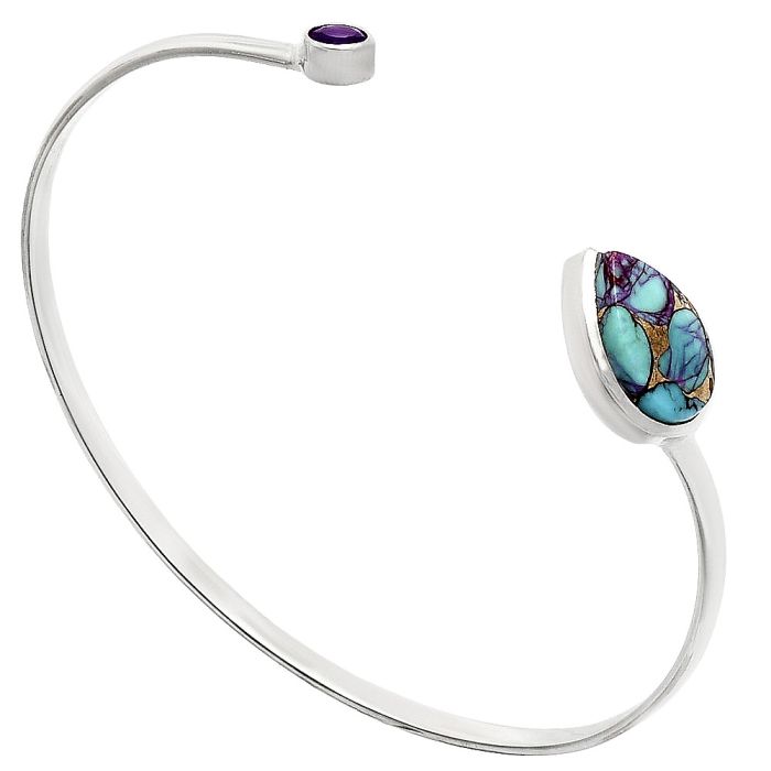 Kingman Purple Dahlia Turquoise and Amethyst Cuff Bangle Bracelet EXB01004 B-1004, 11x15 mm