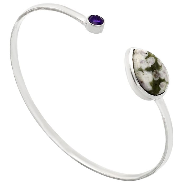 Peace Jade and Amethyst Cuff Bangle Bracelet EXB01008 B-1004, 12x18 mm