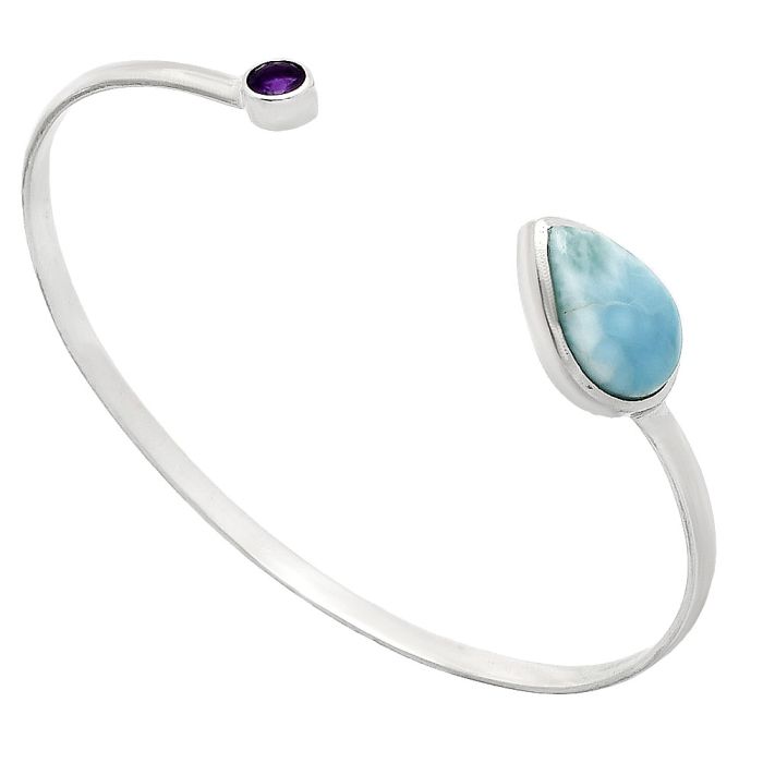 Larimar (Dominican Republic) and Amethyst Cuff Bangle Bracelet EXB01012 B-1004, 11x16 mm