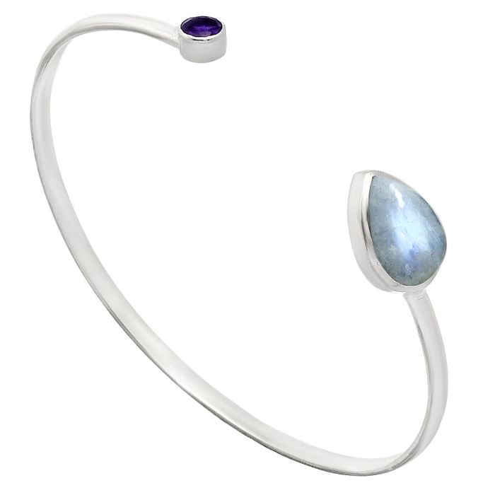 Rainbow Moonstone and Amethyst Cuff Bangle Bracelet EXB01013 B-1004, 10x14 mm