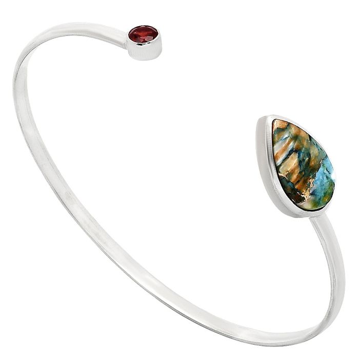 Spiny Oyster Turquoise and Garnet Cuff Bangle Bracelet EXB01017 B-1004, 11x16 mm