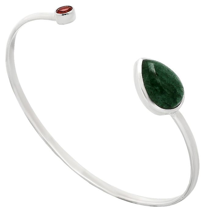 Green Aventurine and Garnet Cuff Bangle Bracelet EXB01019 B-1004, 11x15 mm