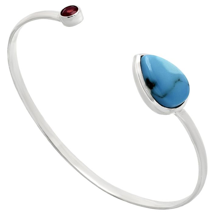 Natural Turquoise Morenci Mine and Garnet Cuff Bangle Bracelet EXB01023 B-1004, 11x16 mm