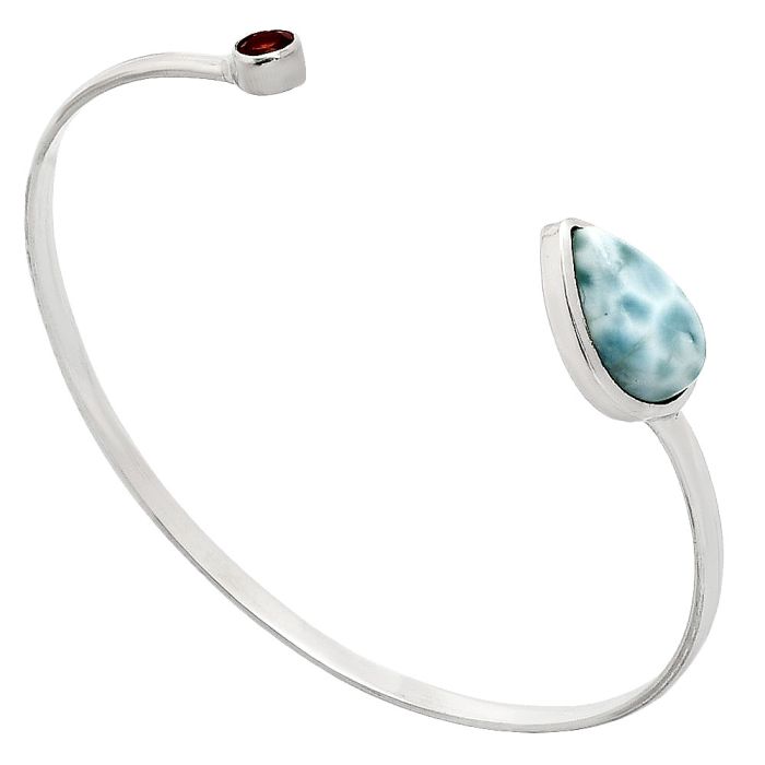 Larimar (Dominican Republic) and Garnet Cuff Bangle Bracelet EXB01028 B-1004, 11x16 mm