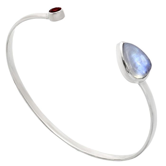 Rainbow Moonstone and Garnet Cuff Bangle Bracelet EXB01030 B-1004, 10x14 mm