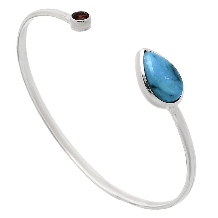 Natural Turquoise Morenci Mine and Garnet Cuff Bangle Bracelet EXB01034 B-1004, 10x15 mm