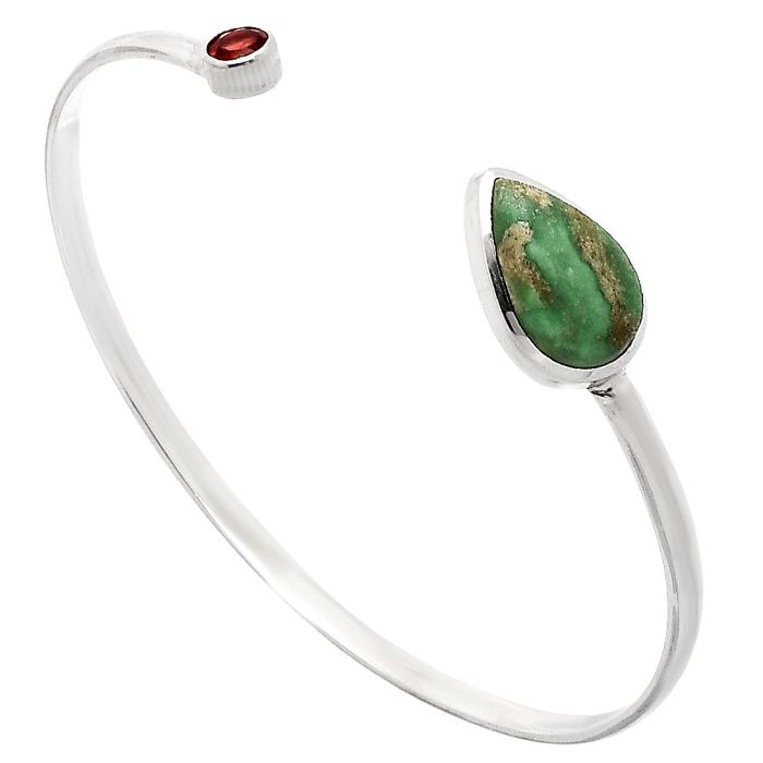 Utah Variscite and Garnet Cuff Bangle Bracelet EXB01035 B-1004, 10x16 mm