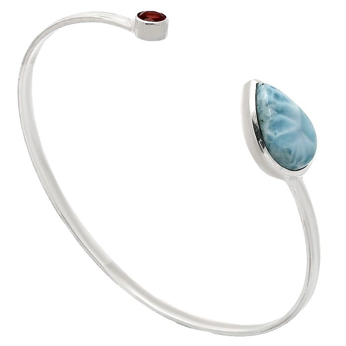 Larimar (Dominican Republic) and Garnet Cuff Bangle Bracelet EXB01040 B-1004, 11x16 mm