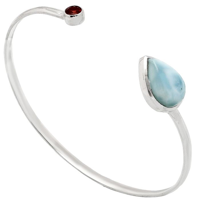 Larimar (Dominican Republic) and Garnet Cuff Bangle Bracelet EXB01041 B-1004, 10x15 mm