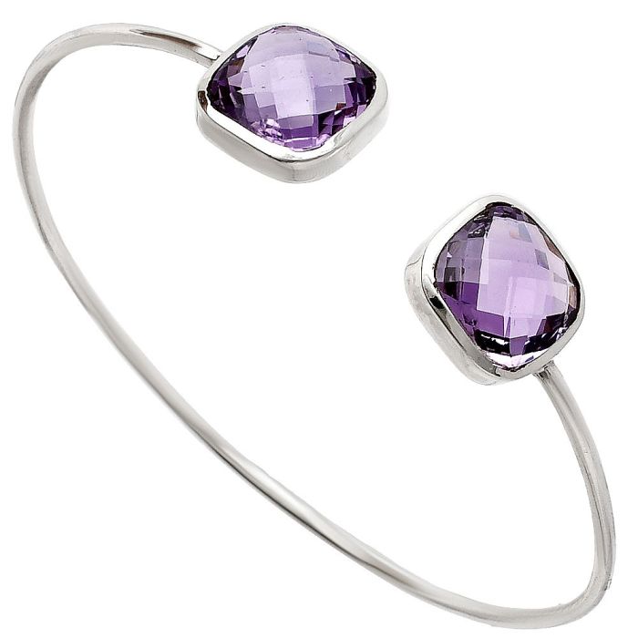 Amethyst Checker Briolette Cuff Bangle Bracelet EXB01048 B-1004, 12x12 mm