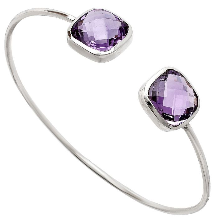 Amethyst Checker Briolette Cuff Bangle Bracelet EXB01050 B-1004, 12x12 mm