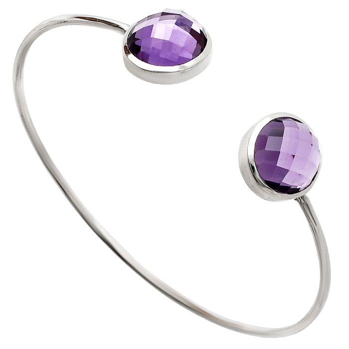 Amethyst Checker Cuff Bangle Bracelet EXB01051 B-1004, 12x14 mm