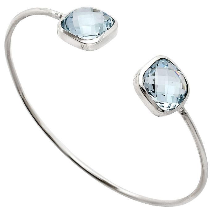 Sky Blue Topaz Checker Briolette Cuff Bangle Bracelet EXB01052 B-1004, 12x12 mm